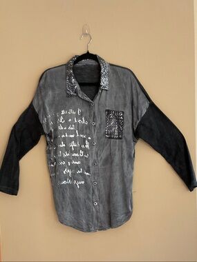 Italian Silver and Gray Button-Up Shirt